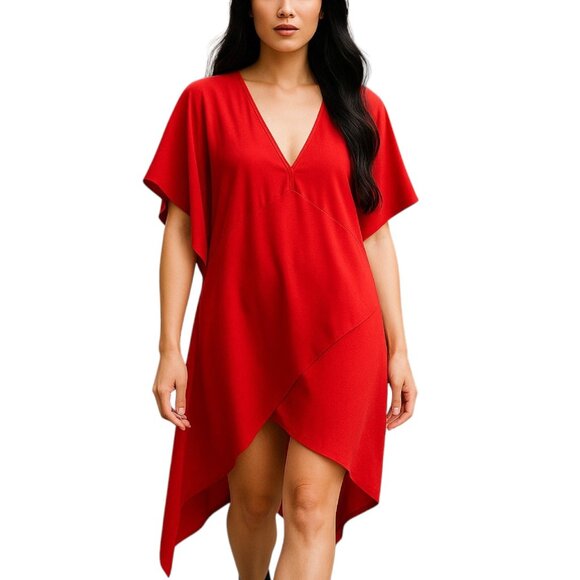 IRO Ekima Poppy Red Crepe Asymmetrical Dress - Picture 1 of 8
